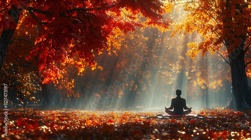 Tranquil Meditation in Autumn Forest Grove