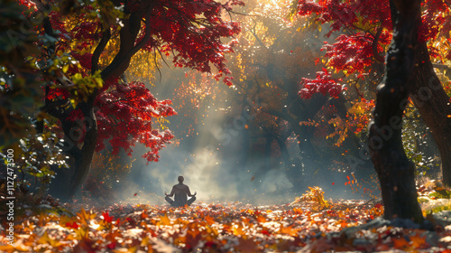 Tranquil Meditation in Autumn Forest Grove