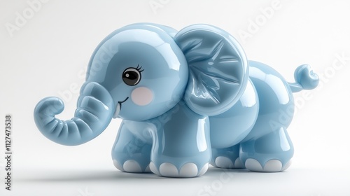 Here's a possible  and keyword list for the image.. Cute baby blue elephant toy, glossy finish, isolated on white background. photo