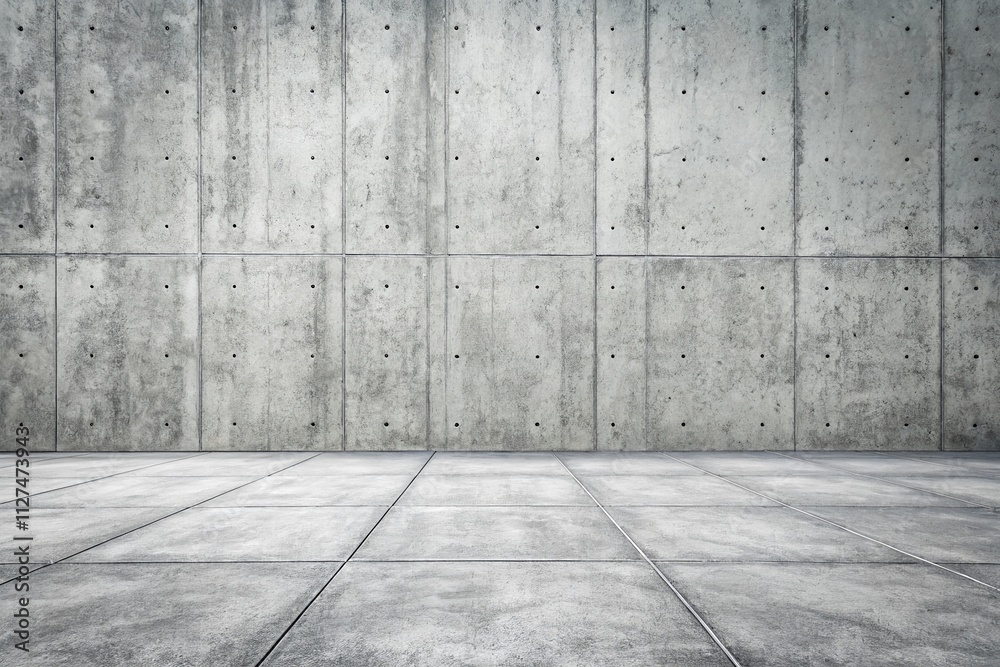 Minimalist Concrete Wall With Shadows, Empty Concrete Room With Grid-Pattern Wall and Floor. Minimalist Concrete Wall With Shadows, Empty Concrete Room With Grid-Pattern Wall and Floor.