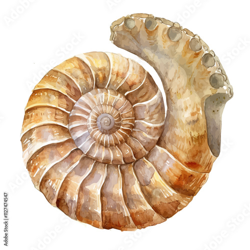 A watercolor painting of a nautilus, isolated on a white background. Nautilus vector.