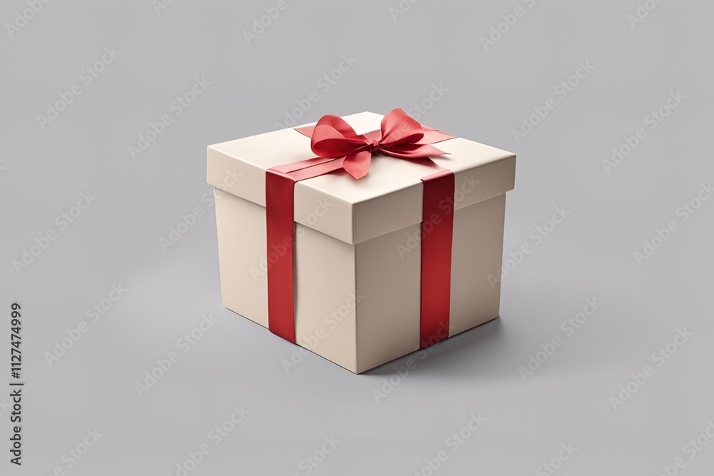 A gift box with a ribbon on a empty background without shadow. A gift box with a ribbon on a empty background without shadow.