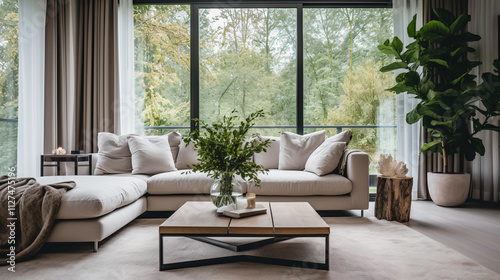 modern living room with wall shelf