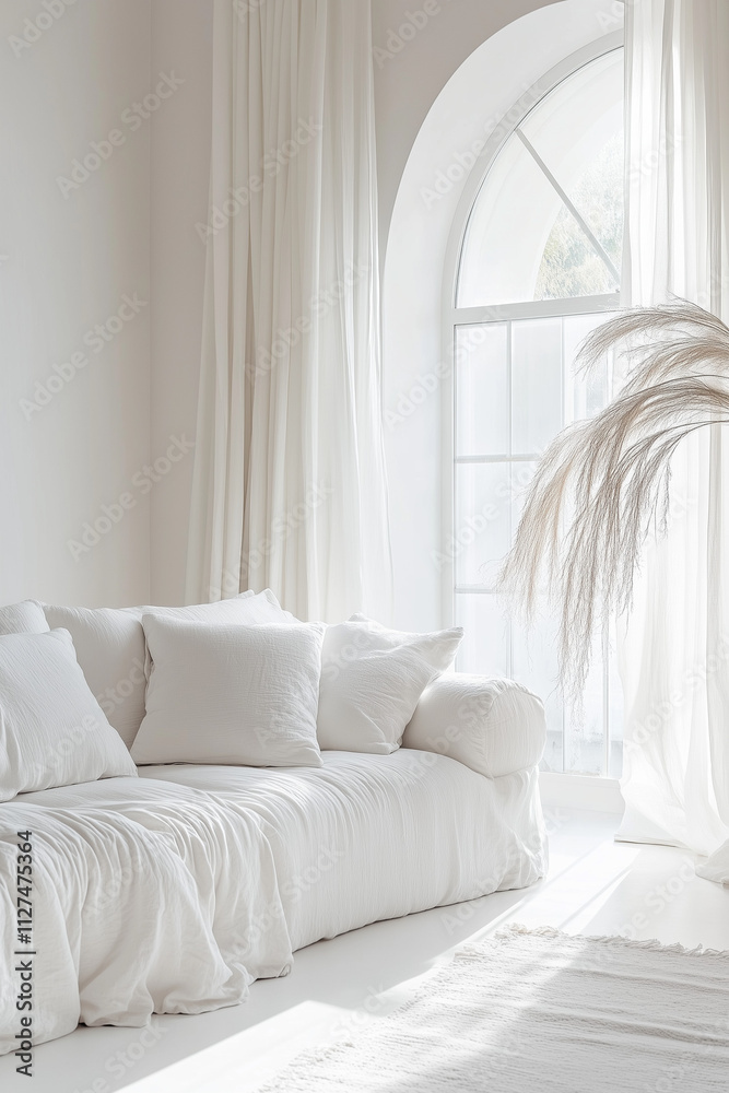 Elegant Minimalist White Living Room with Serene Design
