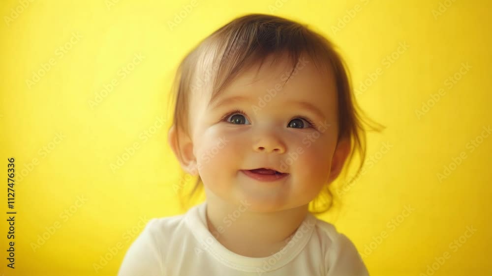 Adorable Baby Girl Portrait Against Vibrant Yellow Background Studio Shot Adorable Baby Girl Portrait Against Vibrant Yellow Background Studio Shot