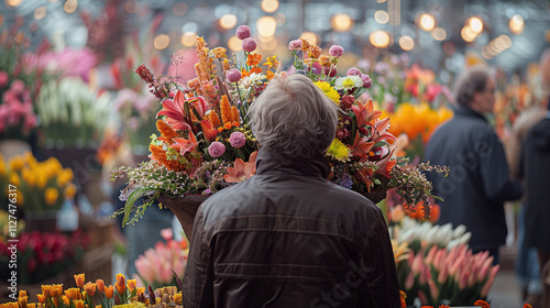 Enthusiast Examining Award-Winning Floral Display