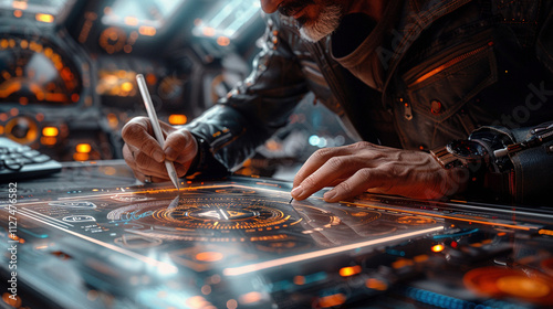 Innovative Graphic Designer Crafting Digital Logo Design on Transparent Tablet