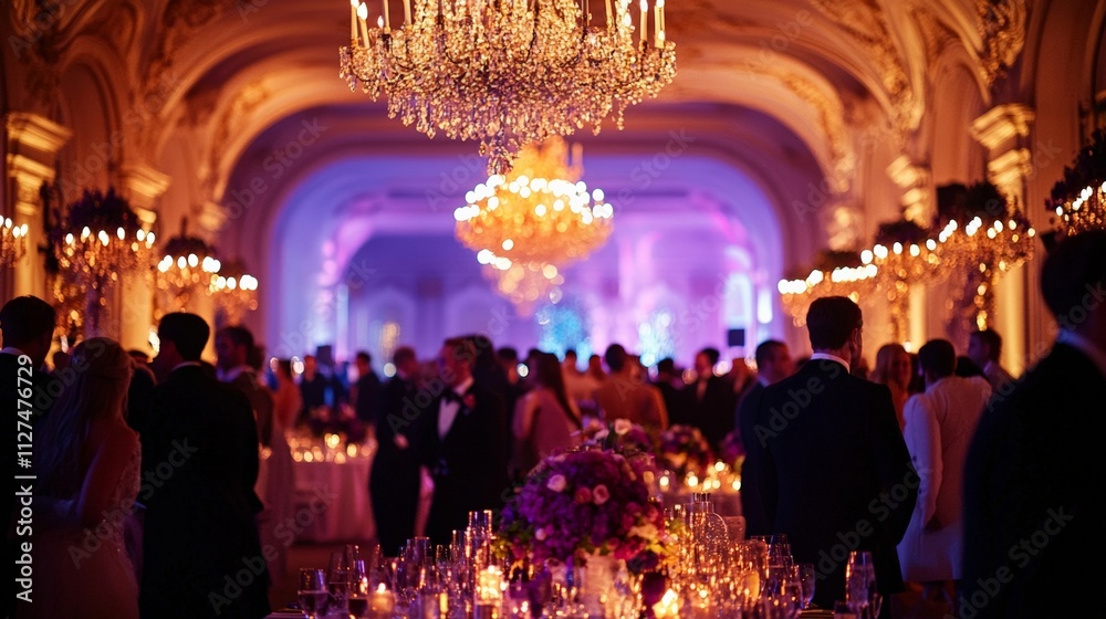 A Stunning Evening Gala Under Sparkling Chandeliers and Soft Lights