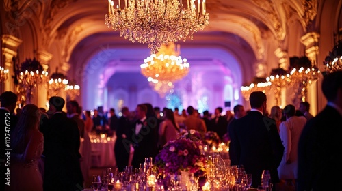 Obraz na płótnie A Stunning Evening Gala Under Sparkling Chandeliers and Soft Lights w salonie