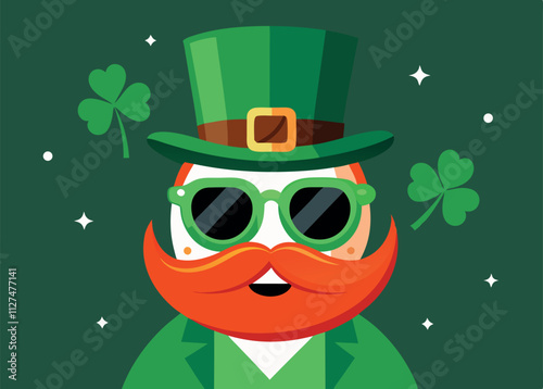 st. patrick's day leprechaun with green hat and sunglasses. eps 10