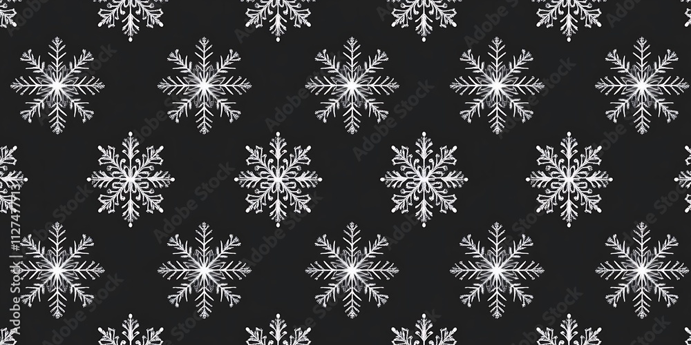 a simple repeated pattern featuring snowflakes suitable for wrapping paper. Black and white, a simple repeated pattern featuring snowflakes suitable for wrapping paper. Black and white,