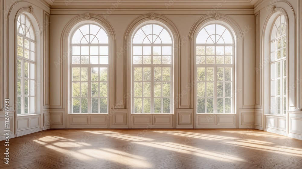 Sunlit Elegance: A Grand Room with Arch Windows Sunlit Elegance: A Grand Room with Arch Windows