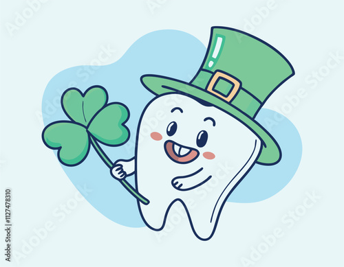 happy tooth with shamrock and leprechaun hat for st. patrick's day celebration