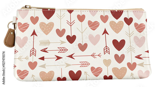 Stylish clutch purse adorned with hearts and arrows pattern in soft pastel colors