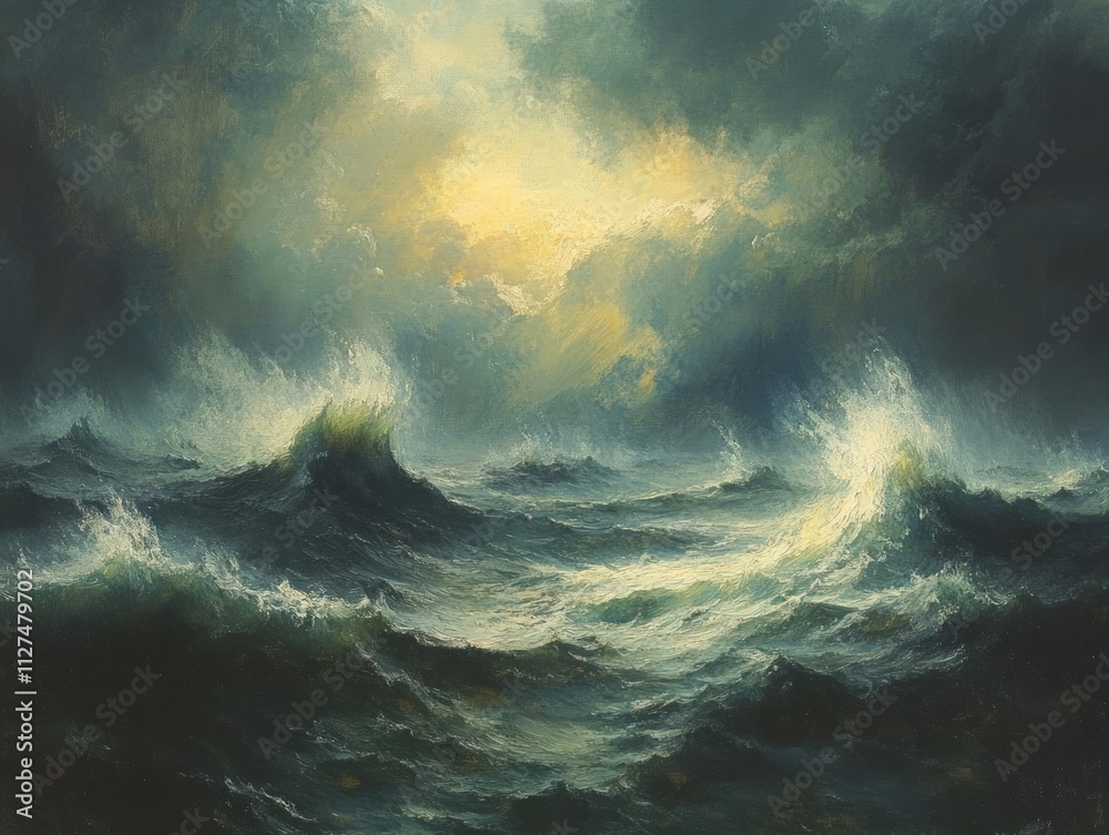 Turbulent ocean waves under a stormy sky. Turbulent ocean waves under a stormy sky.