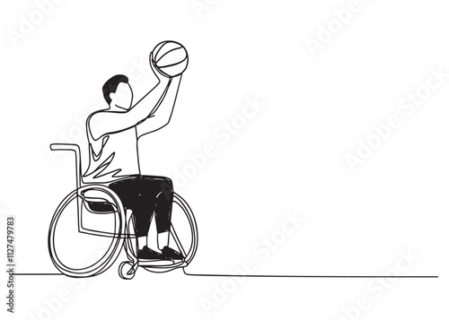 Disabled athlete playing basketball. Monochrome vector