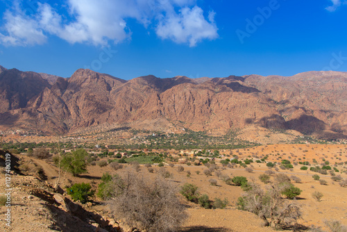 Rural and mountainous landscape along the Atlas Mountains in Morocco