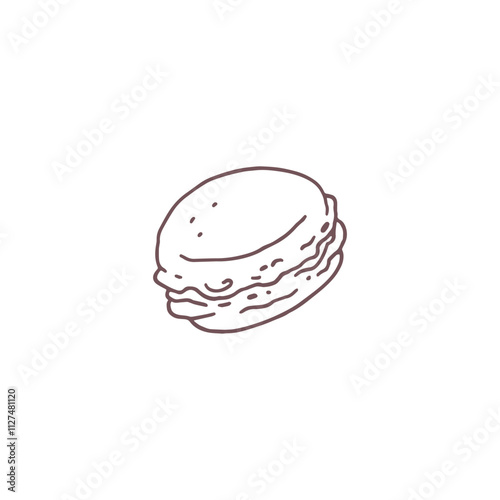 Macaroon black contour vector icon, delicious French dessert, confectionery cookie, almond biscuit bakery with cream