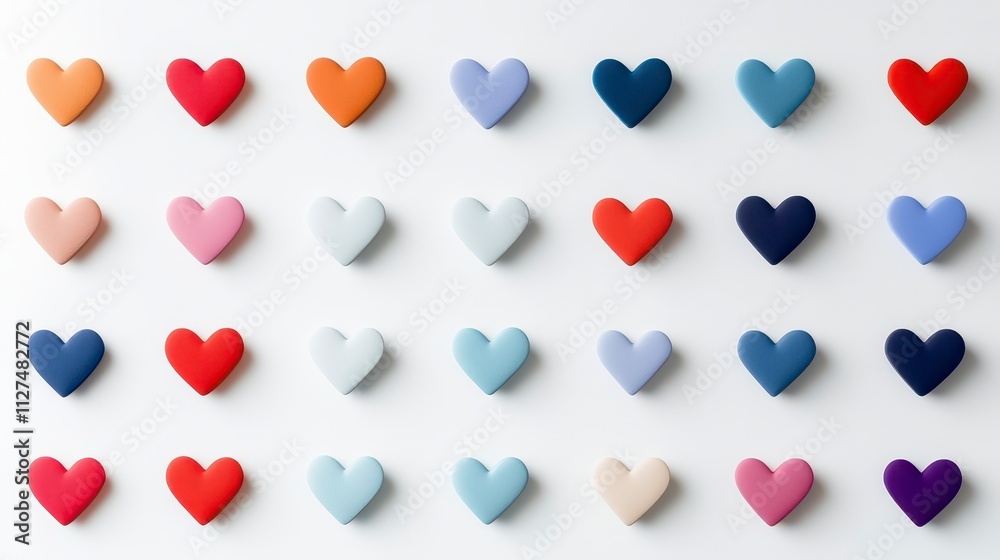 Fotografia Colorful heart patterns on a white background