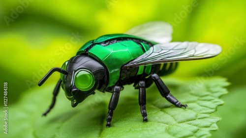 Close-up of a vibrant green insect on a leaf