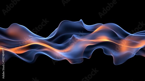 Flowing blue and orange abstract wave pattern on a black background creates visual interest