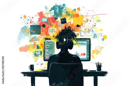A creative visual concept illustrating the idea of a creator in the digital age, where innovative thinking powers content creation and drives modern communication.