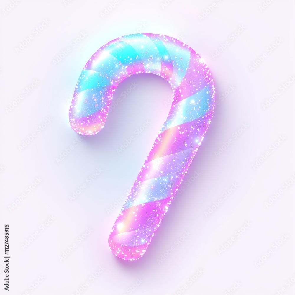 Festive Christmas candy cane icon with an abstract, iridescent color scheme, incorporating a holographic neon foil design element. Festive Christmas candy cane icon with an abstract, iridescent color scheme, incorporating a holographic neon foil design element.