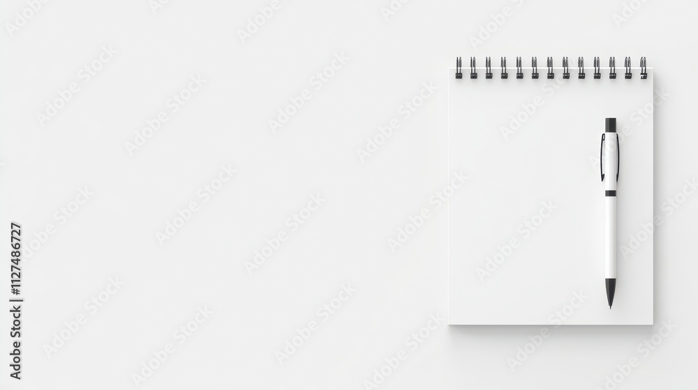 Minimalistic notepad and pen on white background Minimalistic notepad and pen on white background