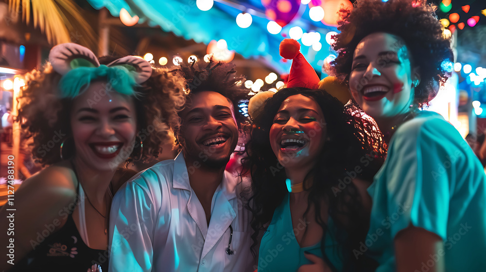 Group of friends laughing at a carnival Group of friends laughing at a carnival