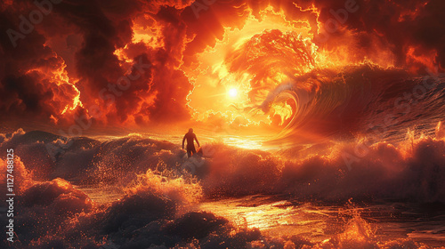 Oceanic Thrill: Surfer Conquering Majestic Waves