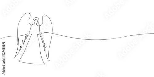 A single line drawing of an angel. Continuous line christmas angel icon. One line icon. Vector illustration.