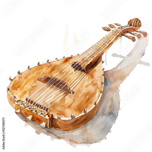 A watercolor vector of a santur, isolated on a white background. Santur vector. photo