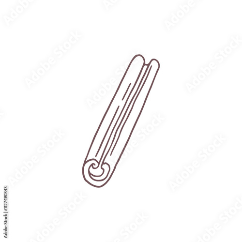 Cinnamon stick spice black contour vector icon, canella herb pod aroma condiment ingredient, organic cuisine flavor