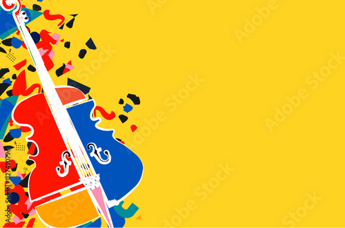 Modern music poster with cello on yellow background