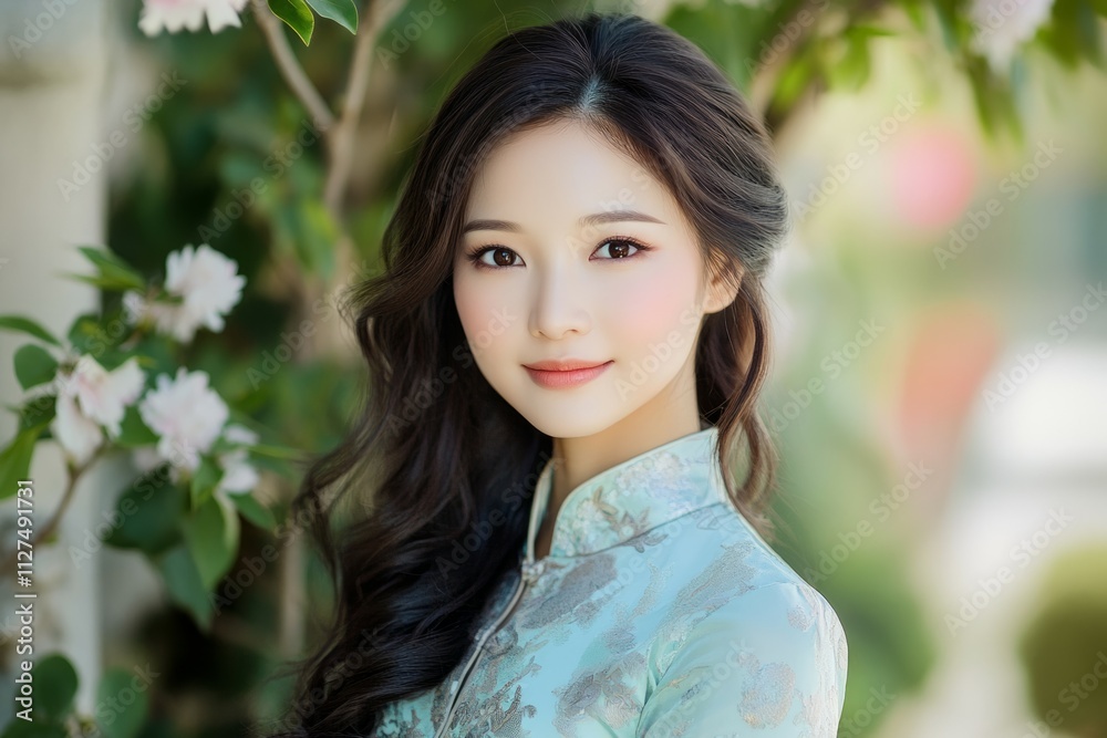 Portrait of a beautiful young Asian woman in her early twenties, with smooth skin Portrait of a beautiful young Asian woman in her early twenties, with smooth skin
