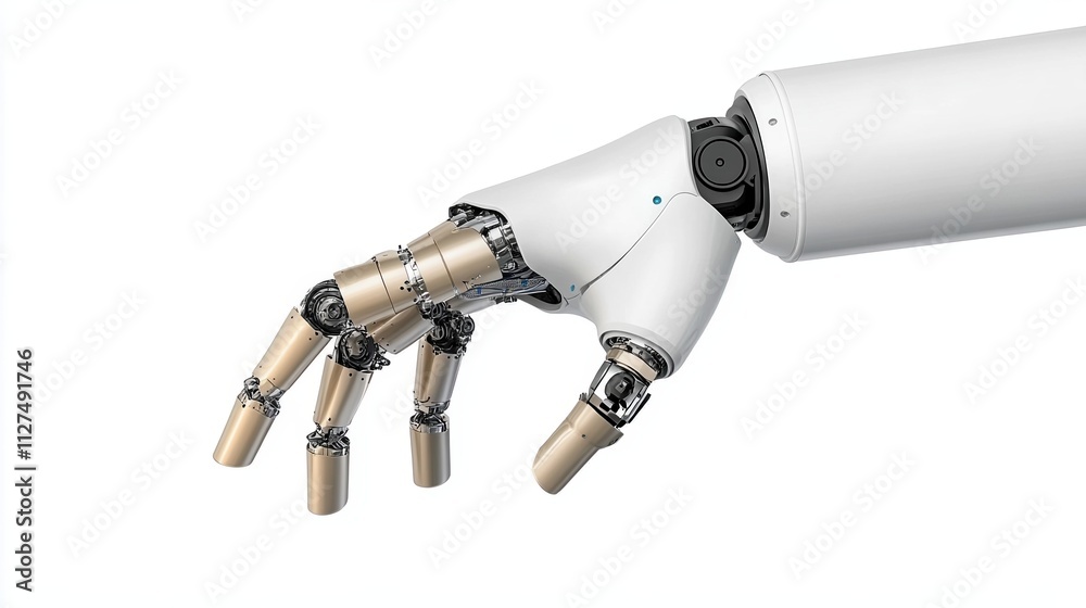 Robotic arm demonstrating precision engineering and technology on a clean white background Robotic arm demonstrating precision engineering and technology on a clean white background