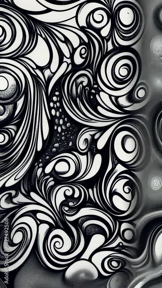 Abstract black and white swirls create intricate patterns and textures on a textured surface Abstract black and white swirls create intricate patterns and textures on a textured surface