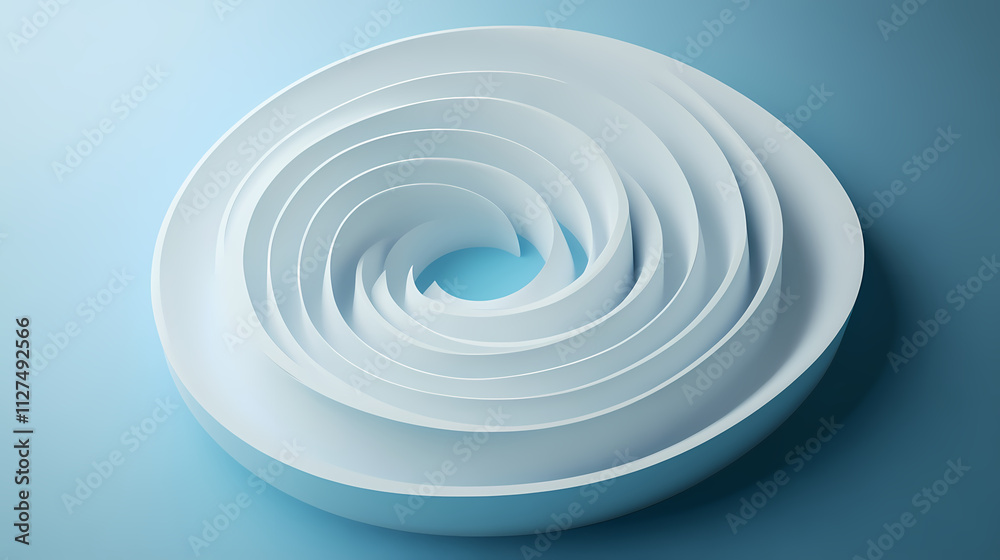 Obraz premium Circular spiral with 3d aspect, with lights and shadows, expanded in continuation, with a blue tone. Spiral. Illustration