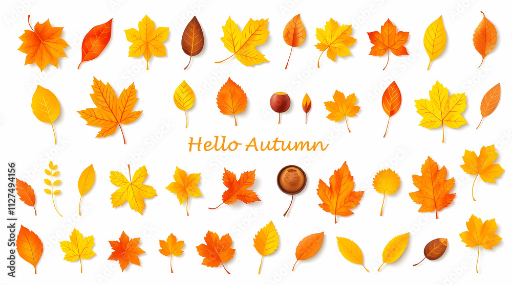 Forest leaves on a white background. Autumn composition. Illustration hello autumn. Forest leaves on a white background. Autumn composition. Illustration hello autumn.