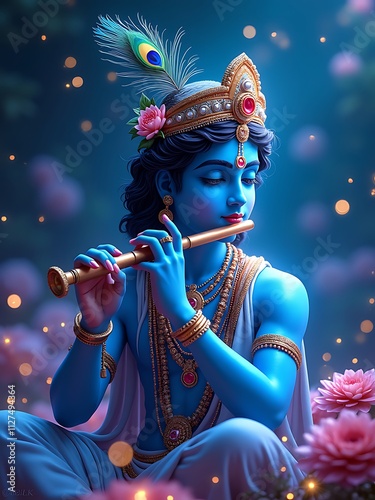 lord krishna flute divine art with vibrant colors