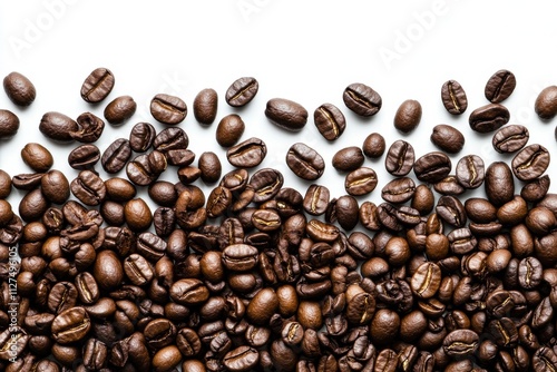 Coffee beans isolated on a clean, white background.