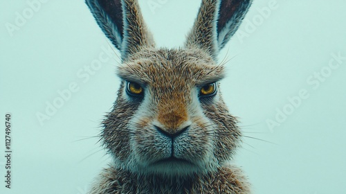 Angry rabbit close-up portrait.