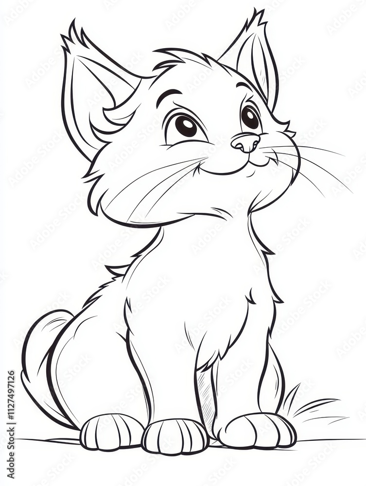 Obraz premium Adorable Cartoon Cat Character with Playful Expression in Line Art