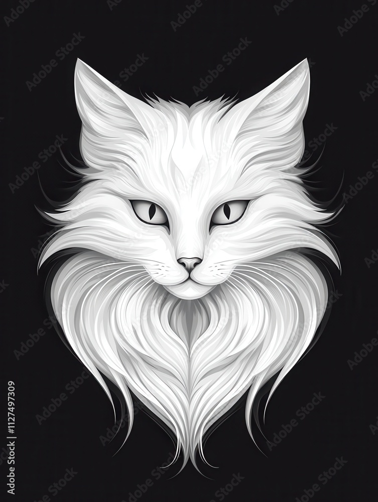 Obraz premium Elegant Illustration of a Majestic White Cat with Flowing Fur