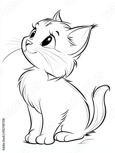 Adorable Cartoon Cat Illustration with Big Eyes and Fluffy Fur photo