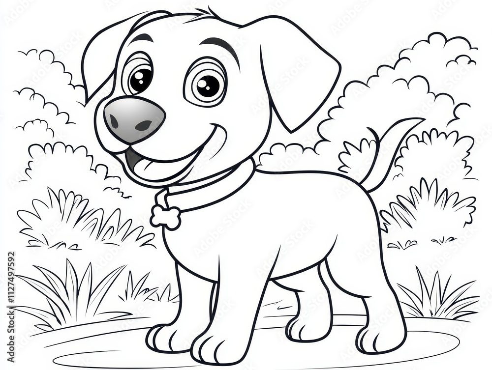 Adorable Cartoon Puppy in a Playful Outdoor Setting for Coloring Adorable Cartoon Puppy in a Playful Outdoor Setting for Coloring