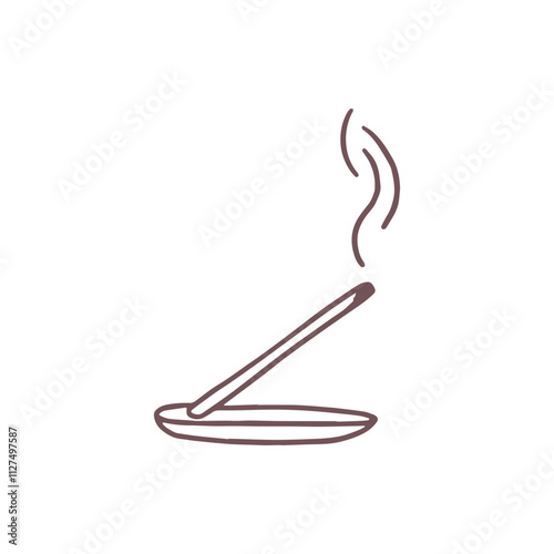 Aroma sticks incense black contour vector icon, smoking burning aroma stick on wooden stand, aromatherapy and meditation