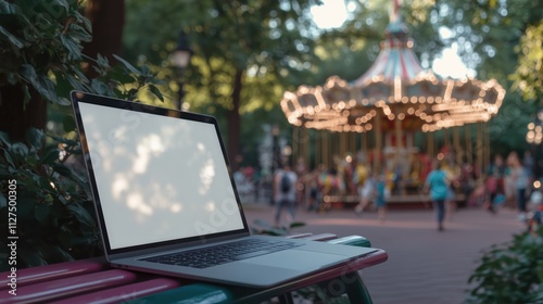 A laptop, tablet and a phone are on a desk. The laptop is open and the tablet is on the table. The phone is on the right side of the table. The desk is in a room with a window