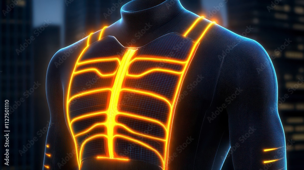 Fotografie Futuristic glowing suit with neon circuitry