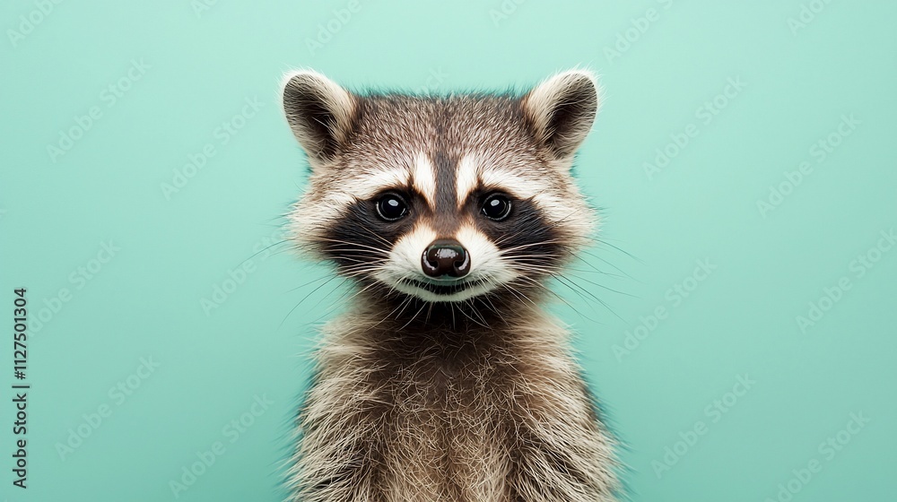 Cute raccoon portrait against a teal background. Cute raccoon portrait against a teal background.